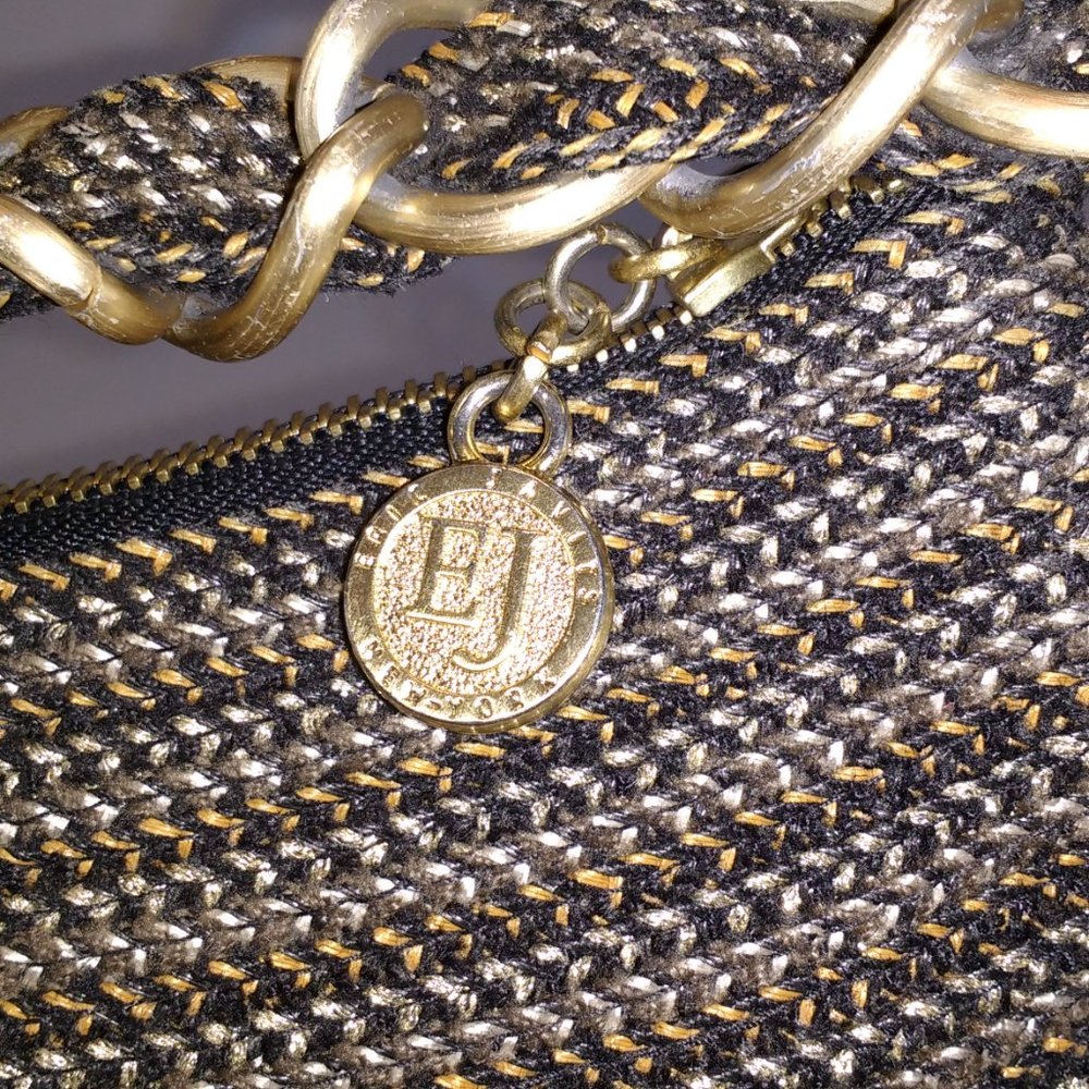 *Eric Javits New York Shenia woven neutral fabric gold chain shoulder bag
